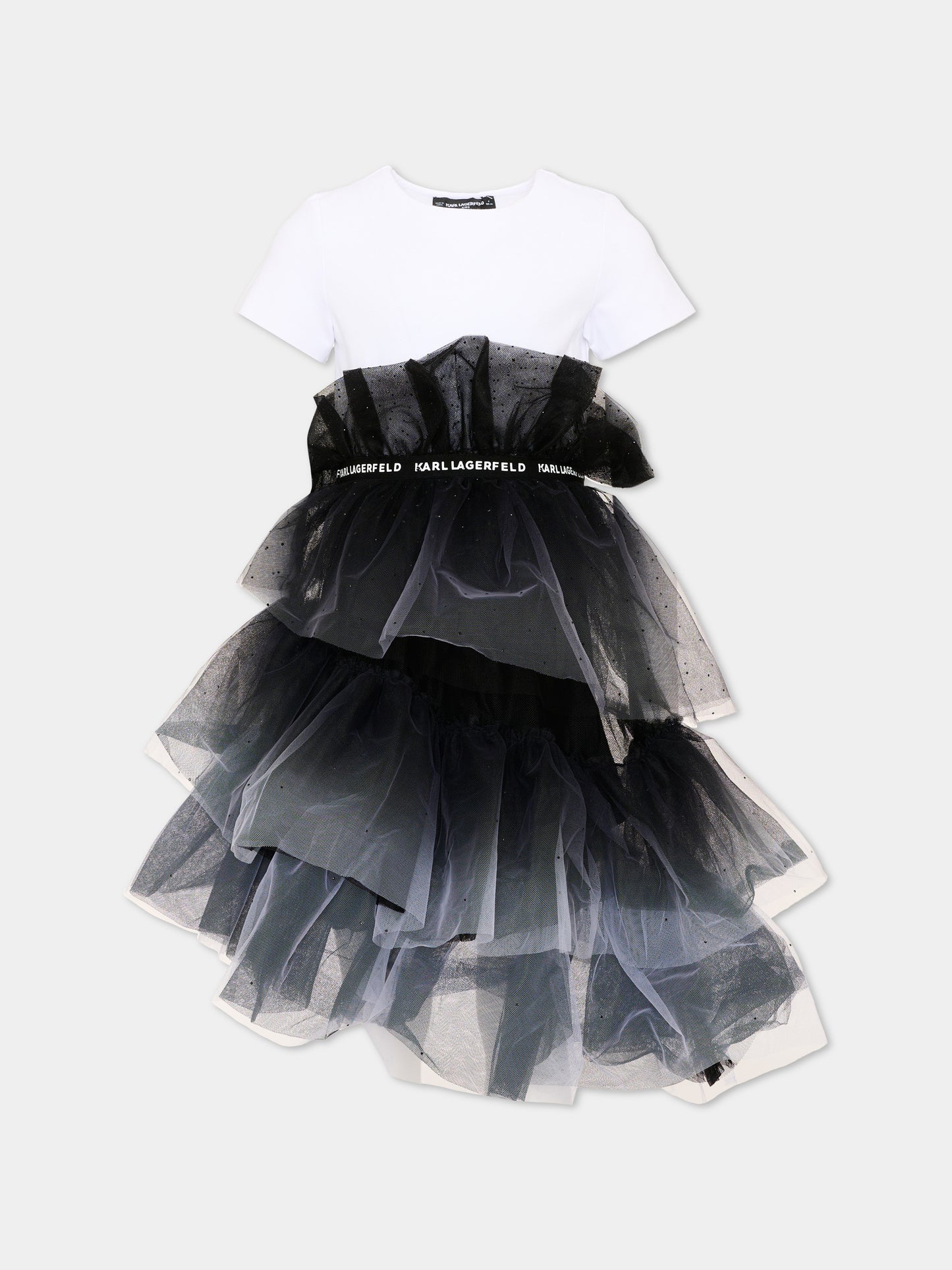 Abito elegante bianco e nero con tulle,Karl Lagerfeld Kids,Z31326 N50