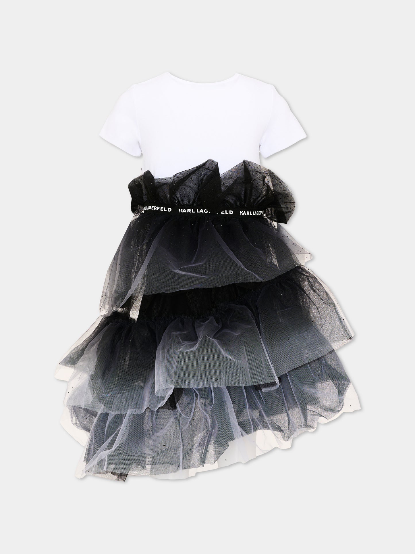 Abito elegante bianco e nero con tulle,Karl Lagerfeld Kids,Z31326 N50