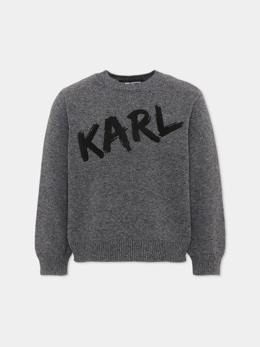 Maglione grigio per bambino con logo,Karl Lagerfeld Kids,Z31380 A65