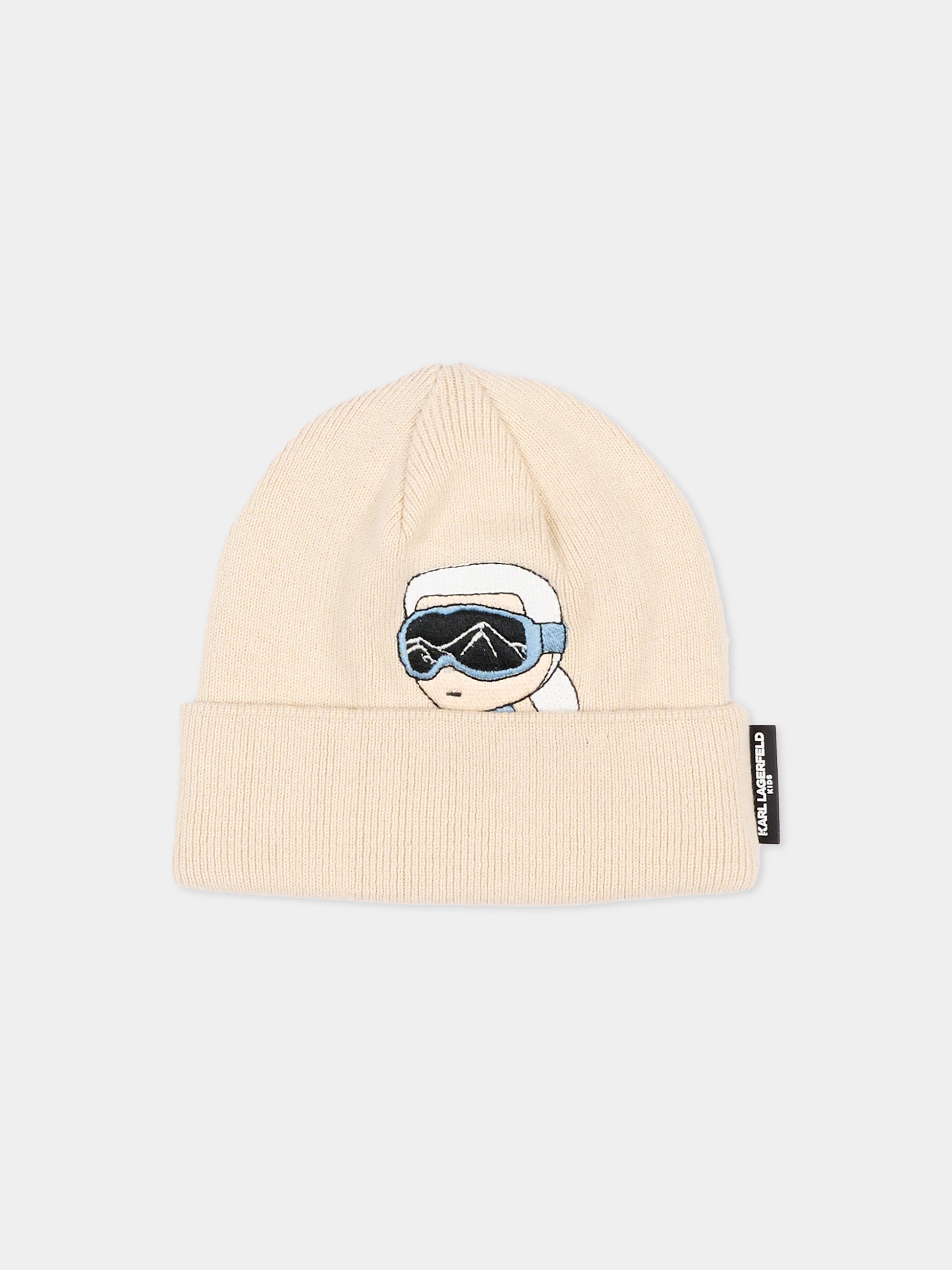 Berretto beige per neonato con Ikonik Karl,Karl Lagerfeld Kids,Z31421 184