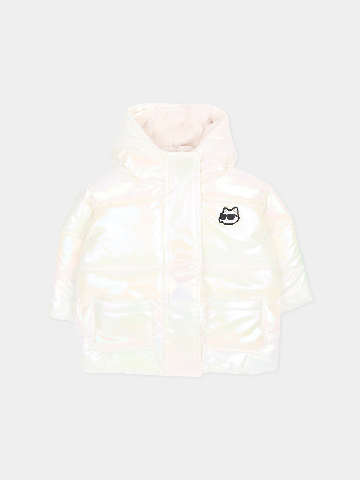Piumino bianco per neonata con logo,Karl Lagerfeld Kids,Z31481 N57