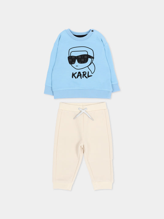 Completo sportivo lungo azzurro per neonato con logo,Karl Lagerfeld Kids,Z31487 V32