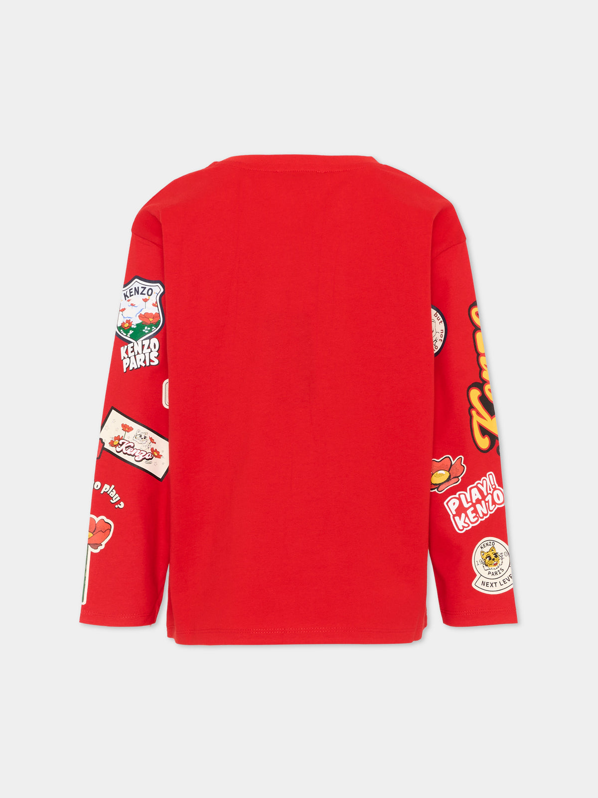 T-Shirt rossa per bambini con patch logo,Kenzo Kids,K61899 990