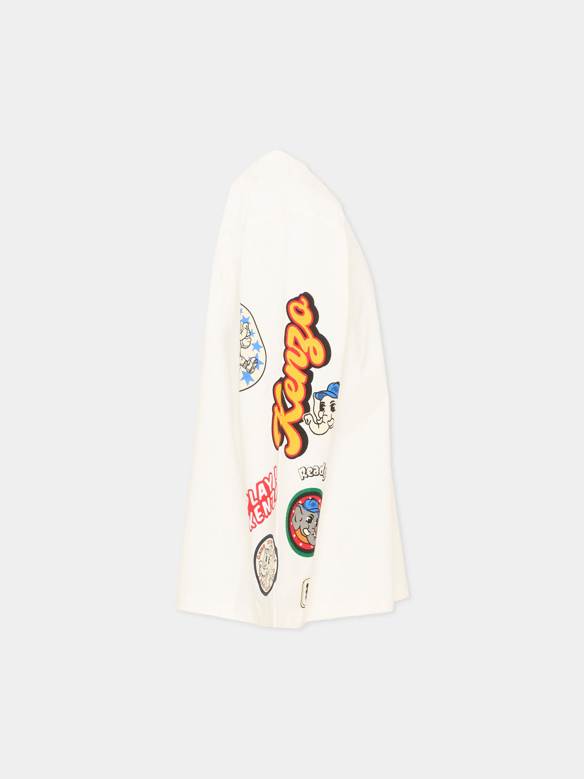 T-Shirt a manica lunga avorio per bambini con logo,Kenzo Kids,K61933 117