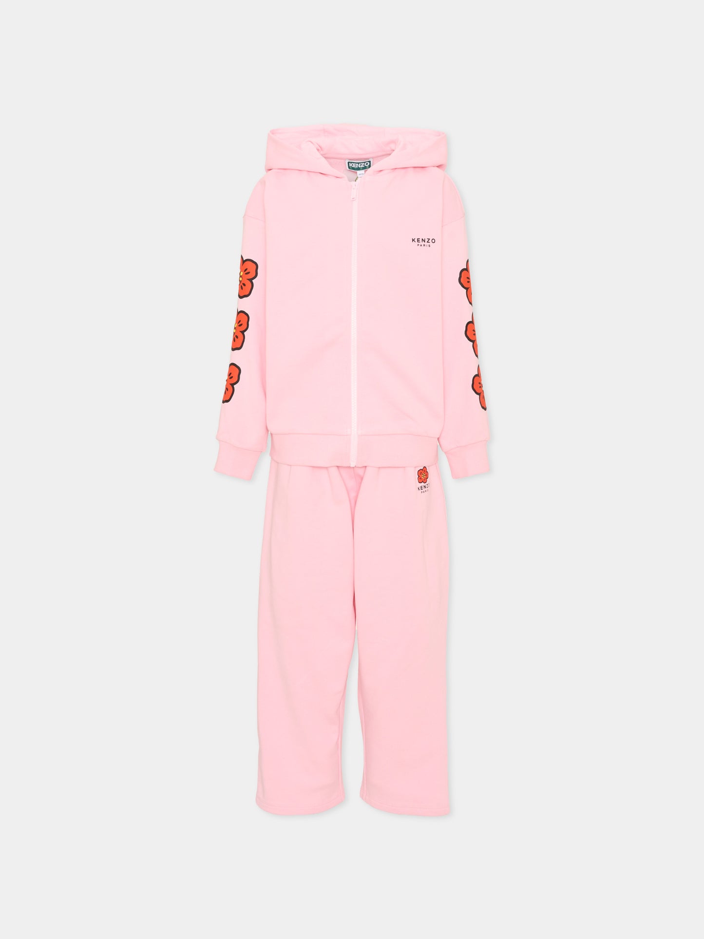 Completo sportivo lungo rosa per bambina con fiori,Kenzo Kids,K62003 44F