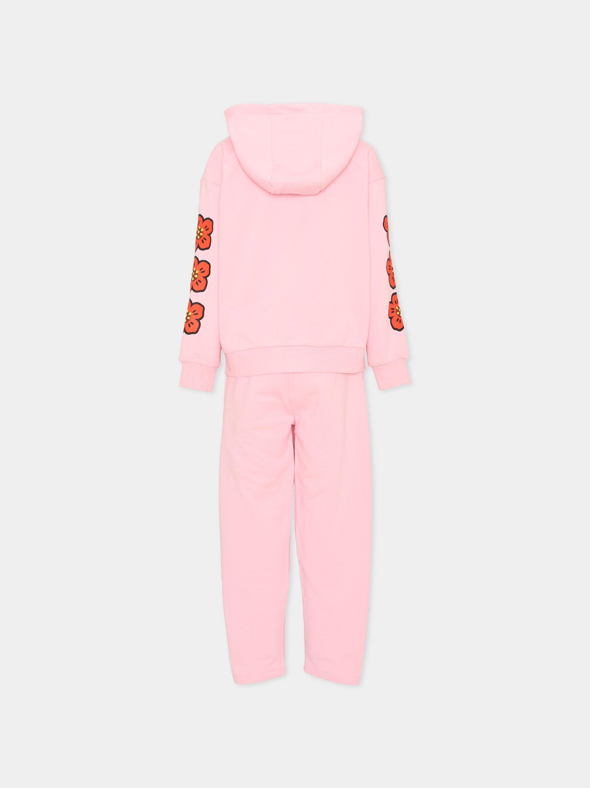 Completo sportivo lungo rosa per bambina con fiori,Kenzo Kids,K62003 44F