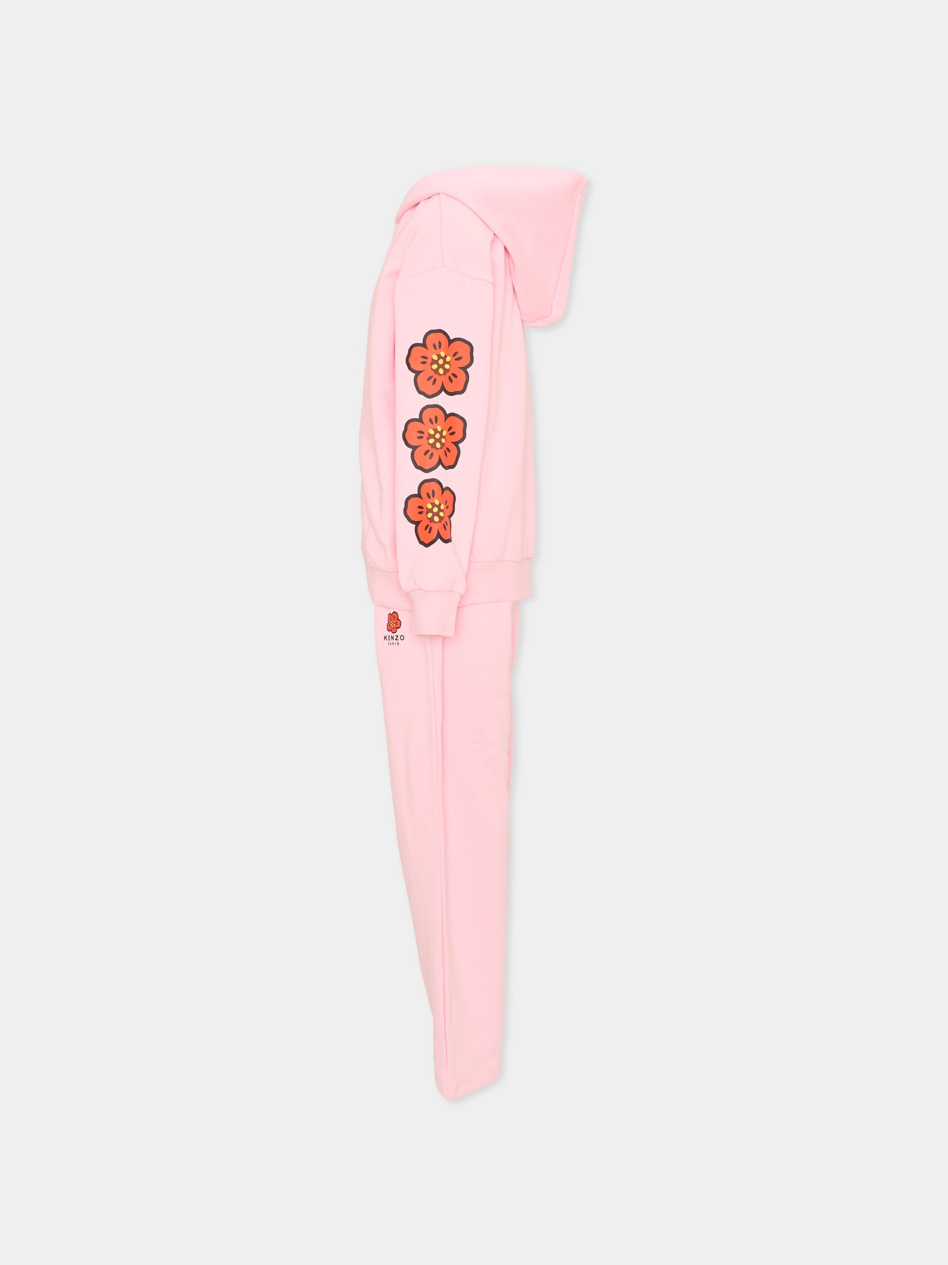 Completo sportivo lungo rosa per bambina con fiori,Kenzo Kids,K62003 44F