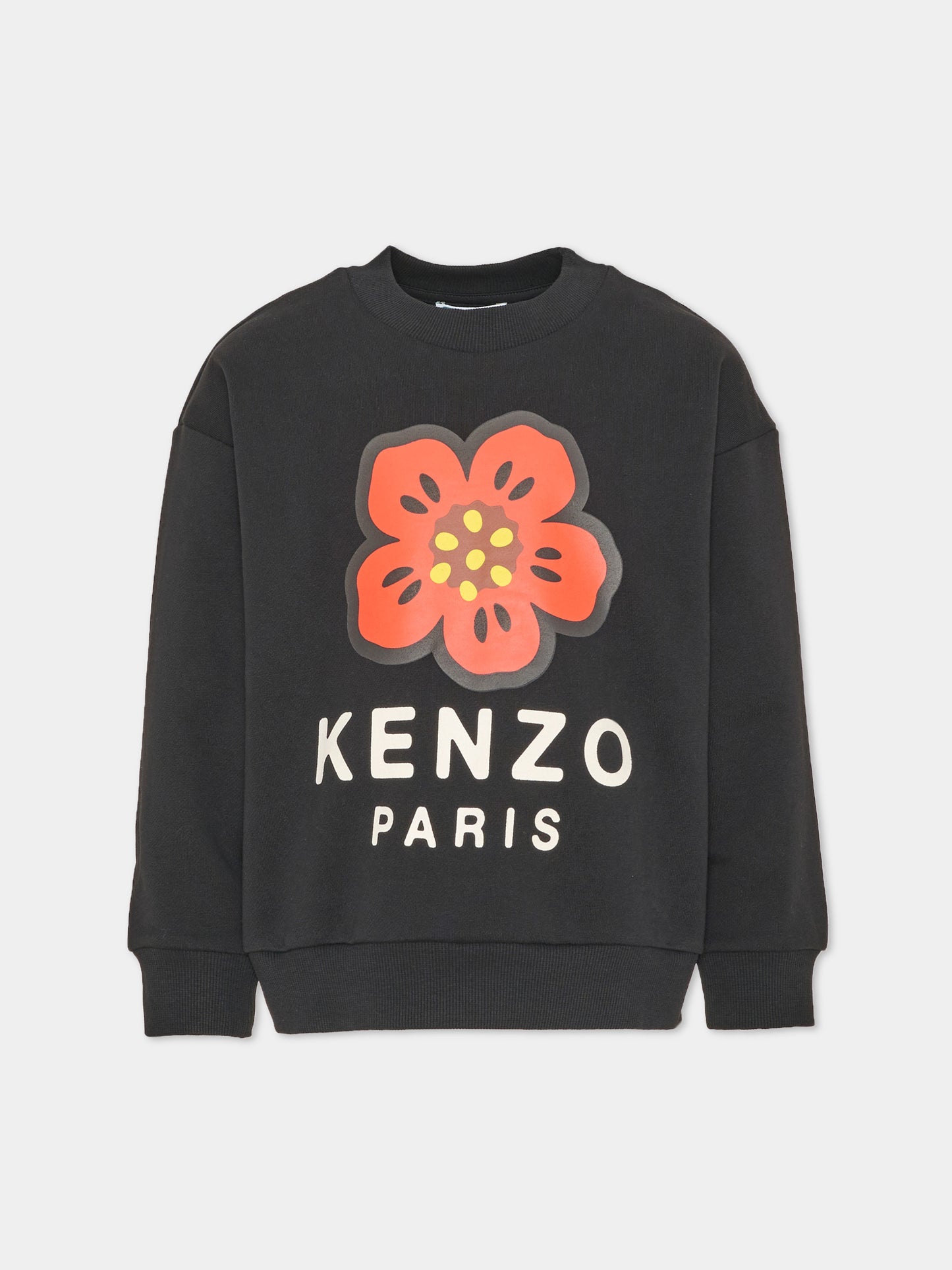 Felpa girocollo nera per bambina con stampa,Kenzo Kids,K62014 09B