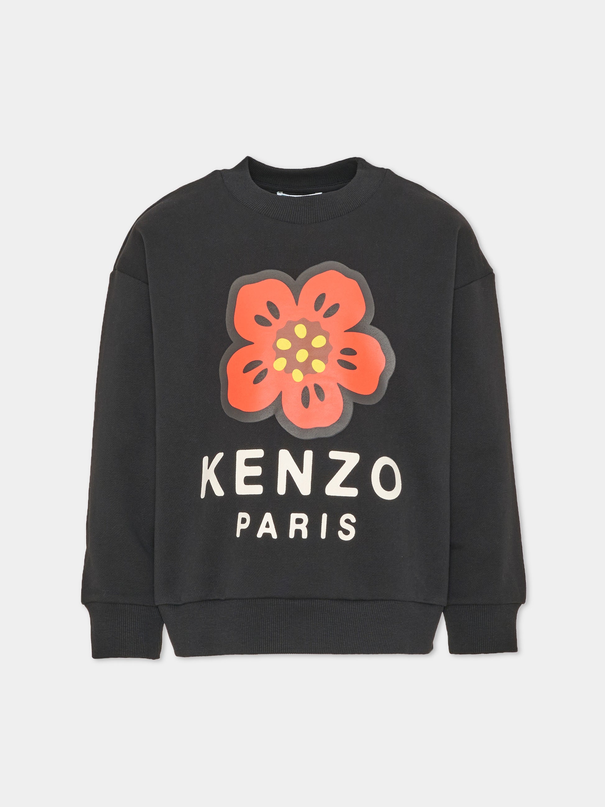 Felpa girocollo nera per bambina con stampa,Kenzo Kids,K62014 09B