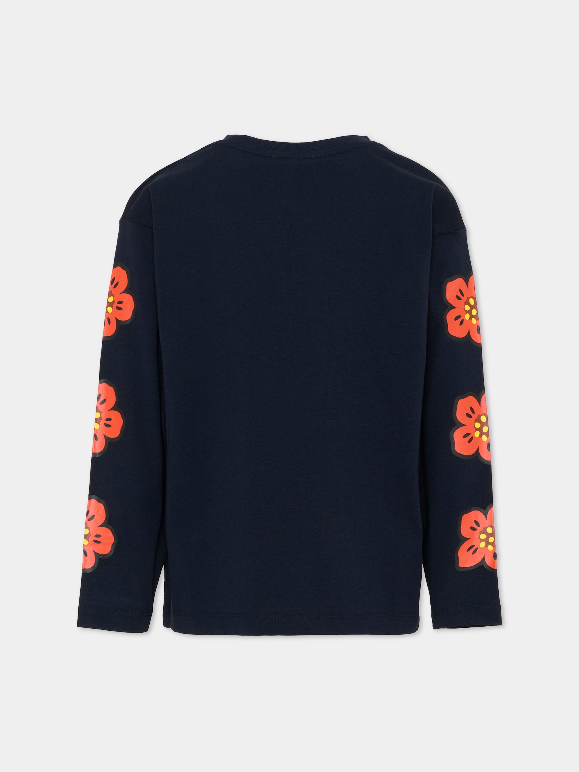T-Shirt blu per bambina con fiori boke,Kenzo Kids,K62018 845