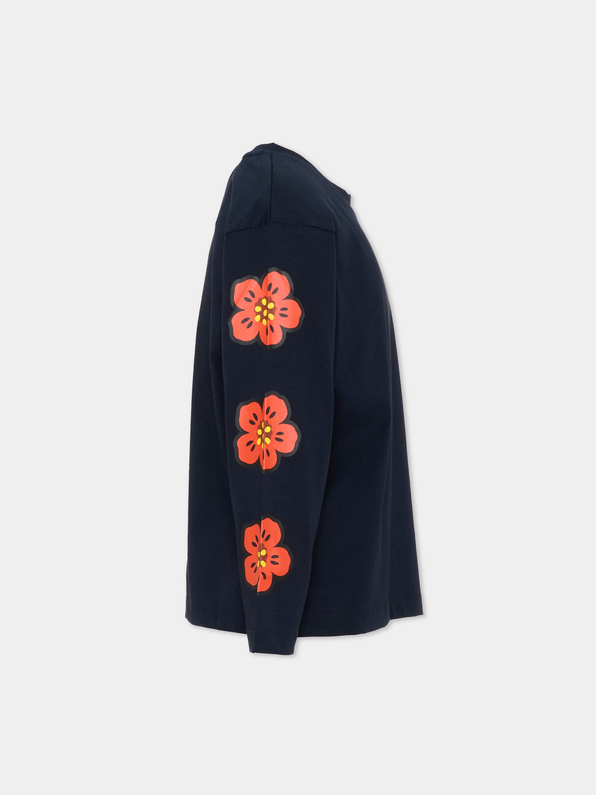 T-Shirt blu per bambina con fiori boke,Kenzo Kids,K62018 845