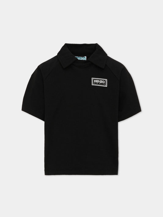 Polo nera per bambino con logo,Kenzo Kids,K62035 09B