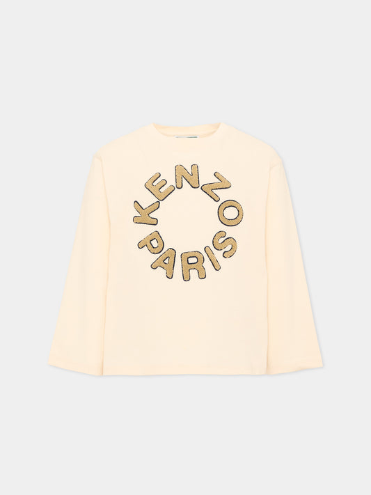 T-shirt avorio per bambino con logo,Kenzo Kids,K62054 21G
