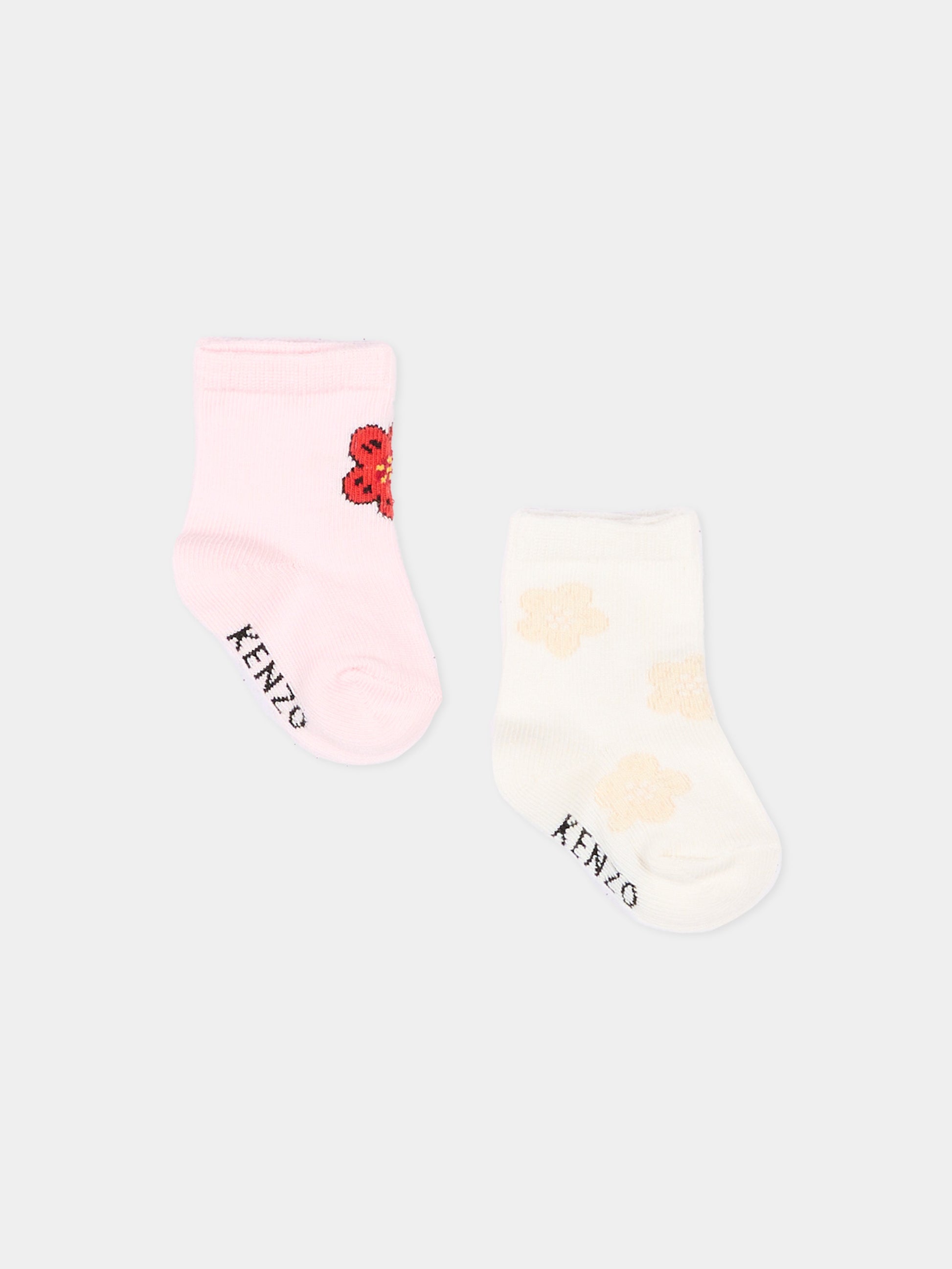 Calzini multicolor per neonata con fiori,Kenzo Kids,K62072 43B