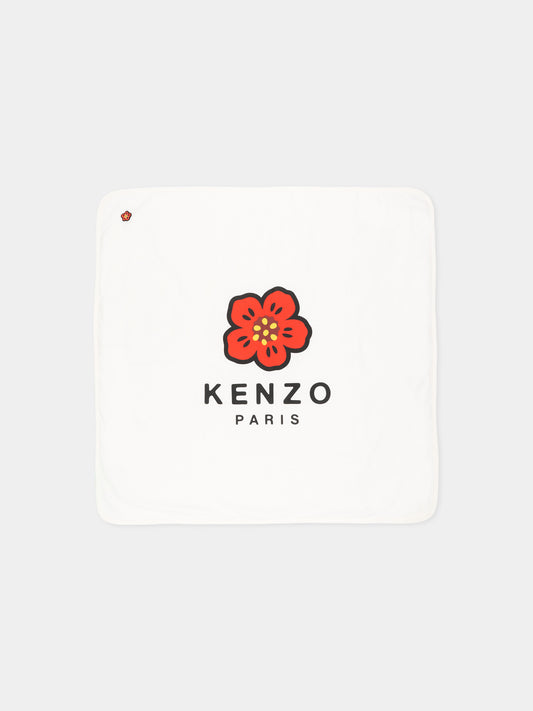 Coperta bianca per neonata con logo,Kenzo Kids,K62074 117