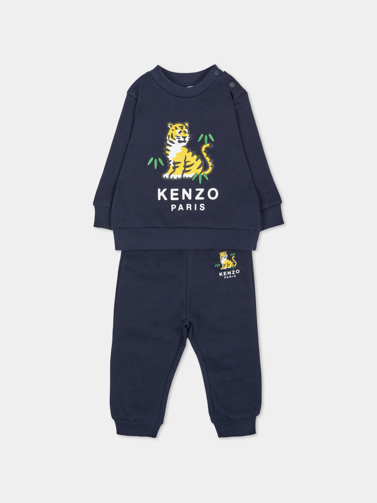 Completo sportivo lungo blu per neonato con tigre,Kenzo Kids,K62102 845