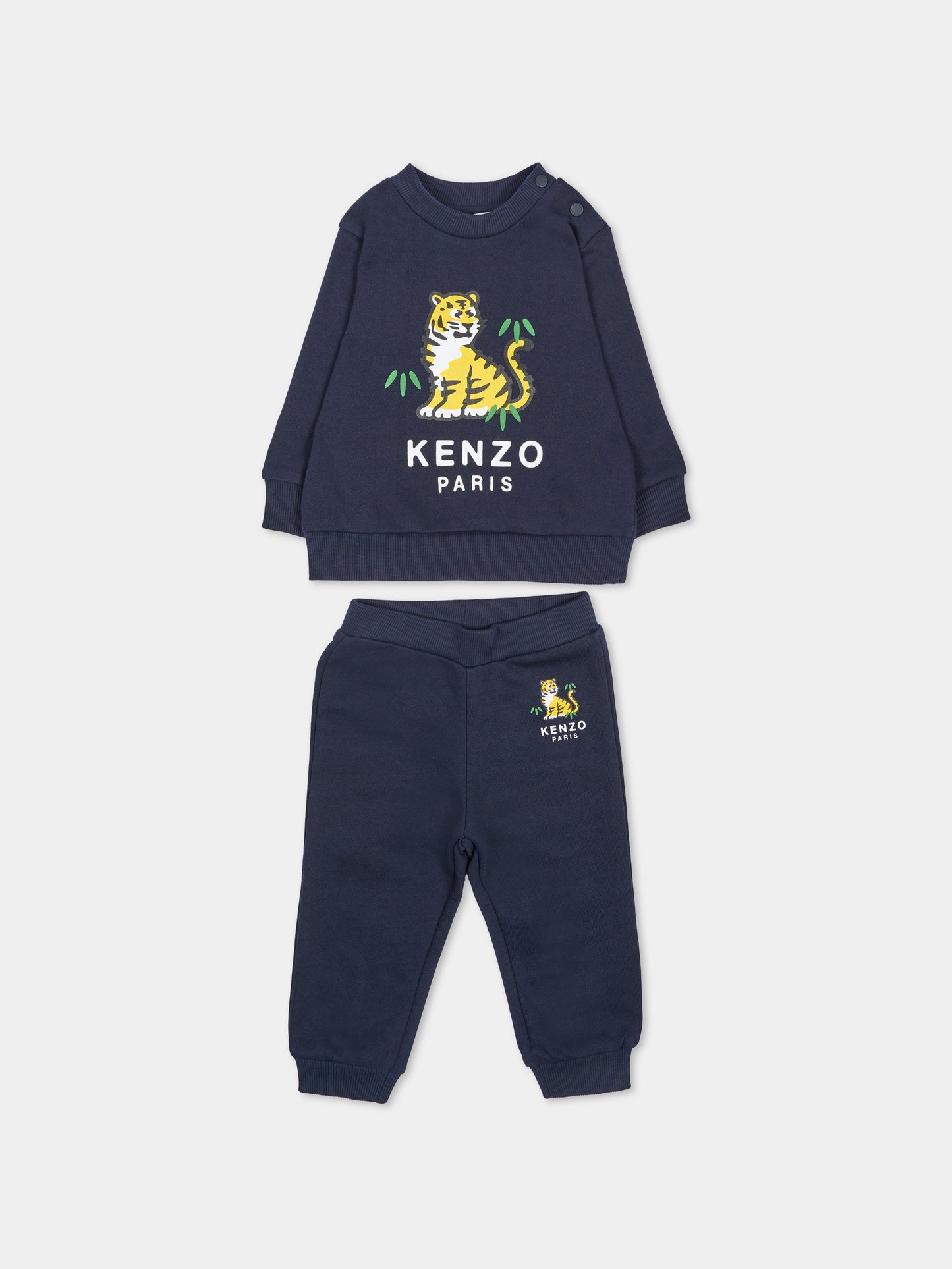 Completo sportivo lungo blu per neonato con tigre,Kenzo Kids,K62102 845