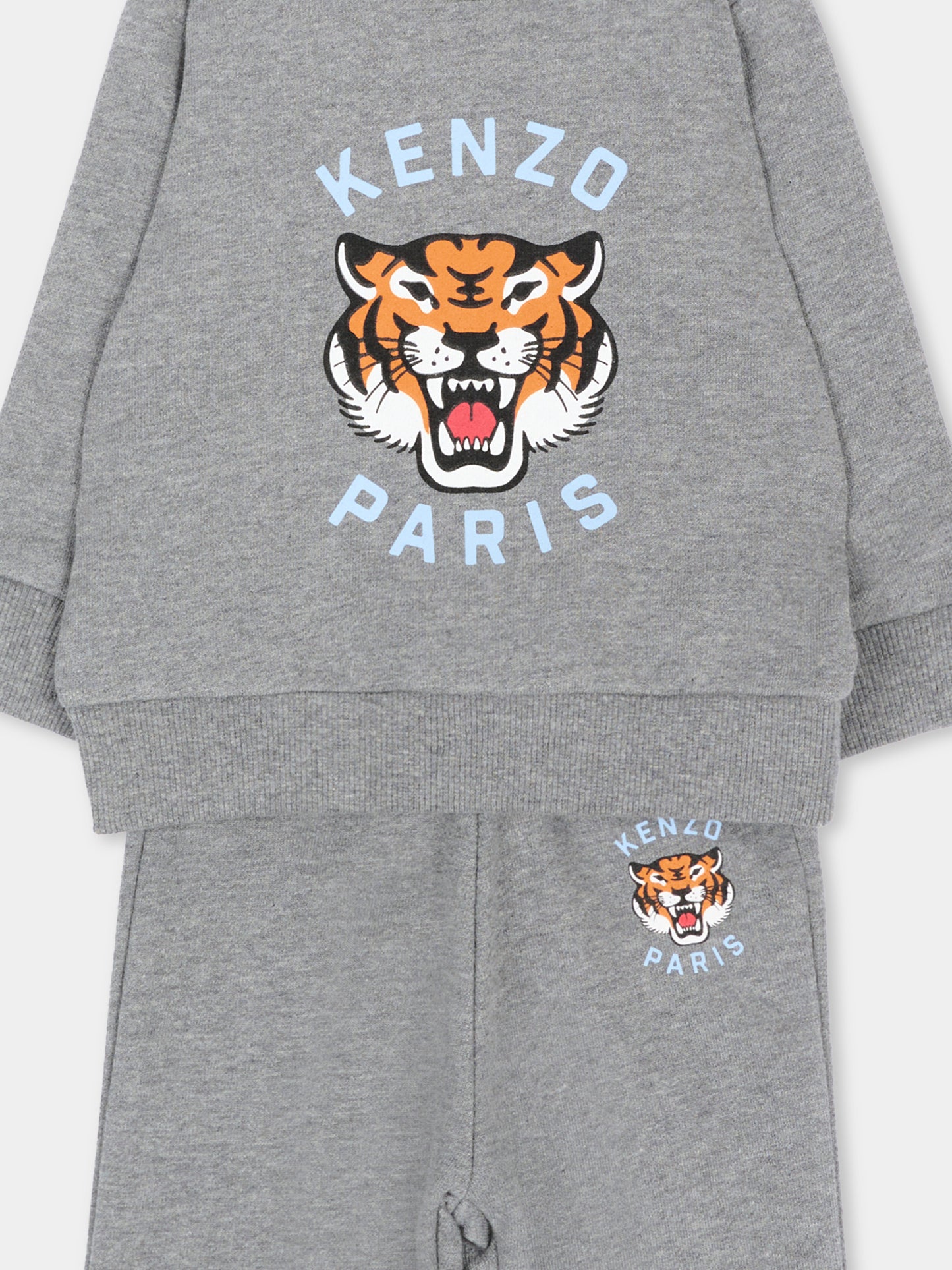 Completo sportivo lungo grigio per neonato con tigre,Kenzo Kids,K62102 A29