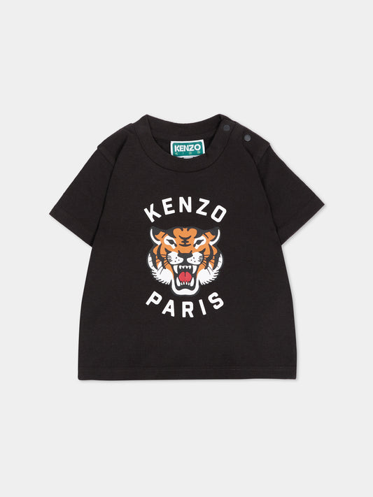 T-shirt nera per neonato con Tiger,Kenzo Kids,K62110 026
