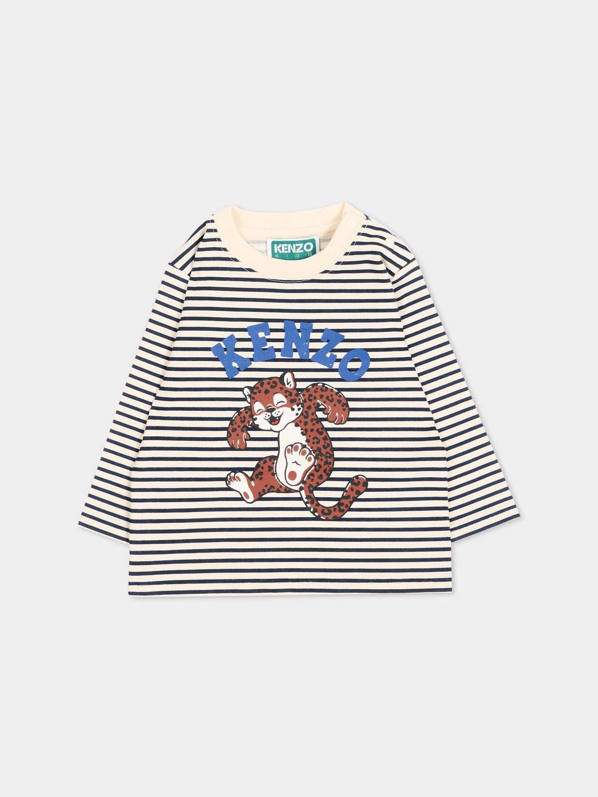 T-shirt a manica lunga blu a righe,Kenzo Kids,K62130 21G