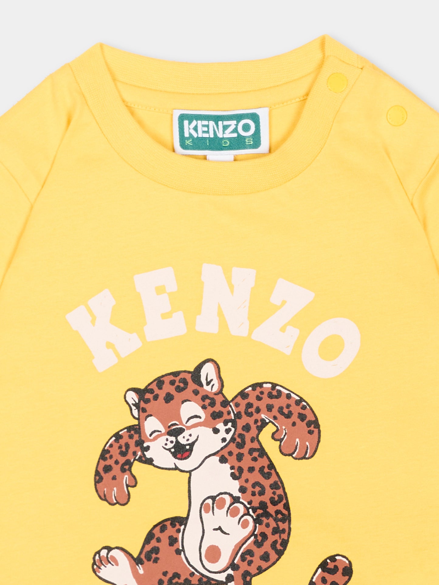 T-shirt gialla per neonati con leopardo,Kenzo Kids,K62188 563