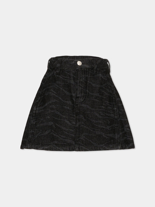 Gonna denim per bambina con stampa zebrata,Zadig & Voltaire Kids,X60819 Z11