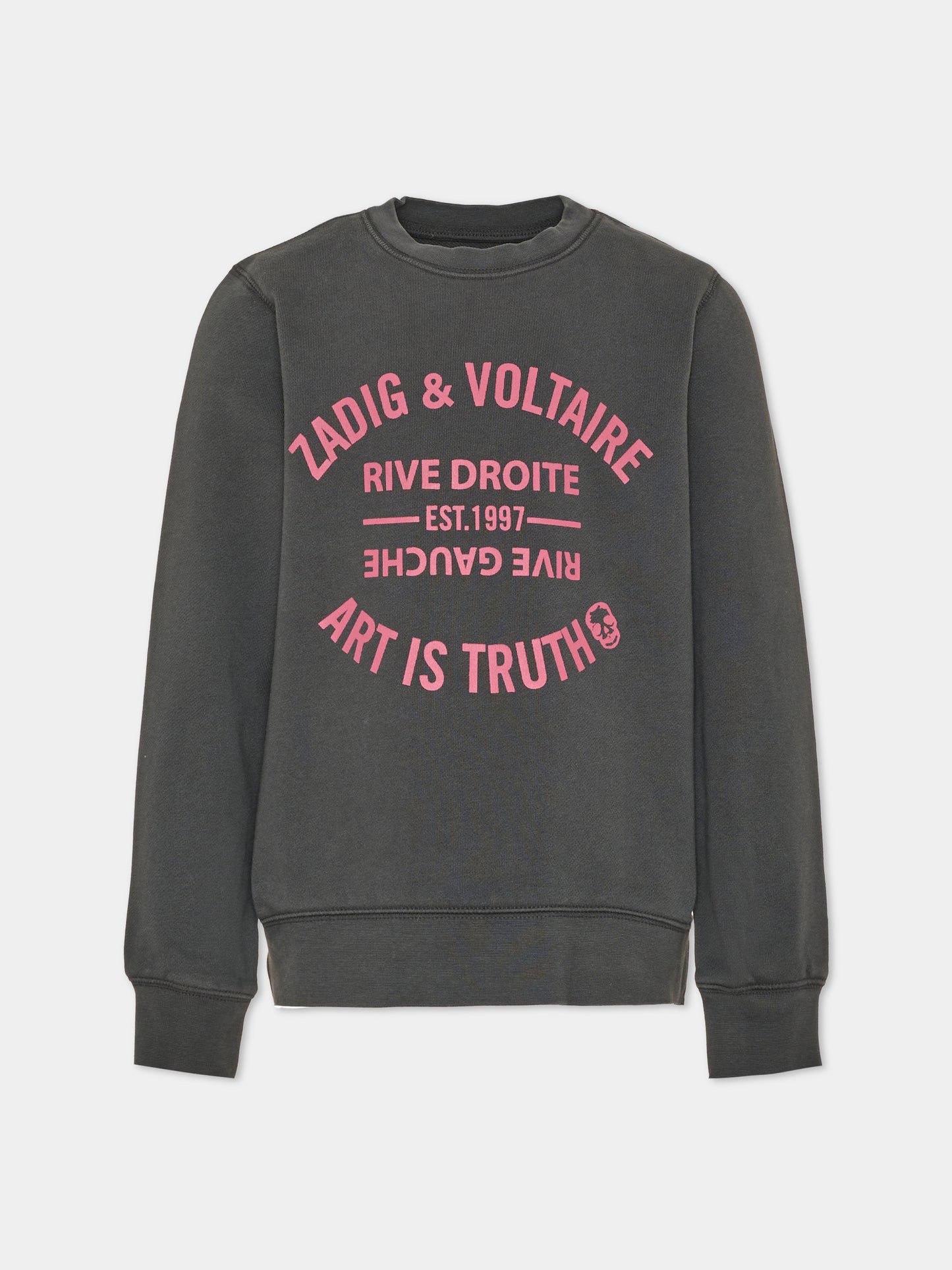 Felpa girocollo grigia per bambina con logo,Zadig & Voltaire Kids,X60867 096