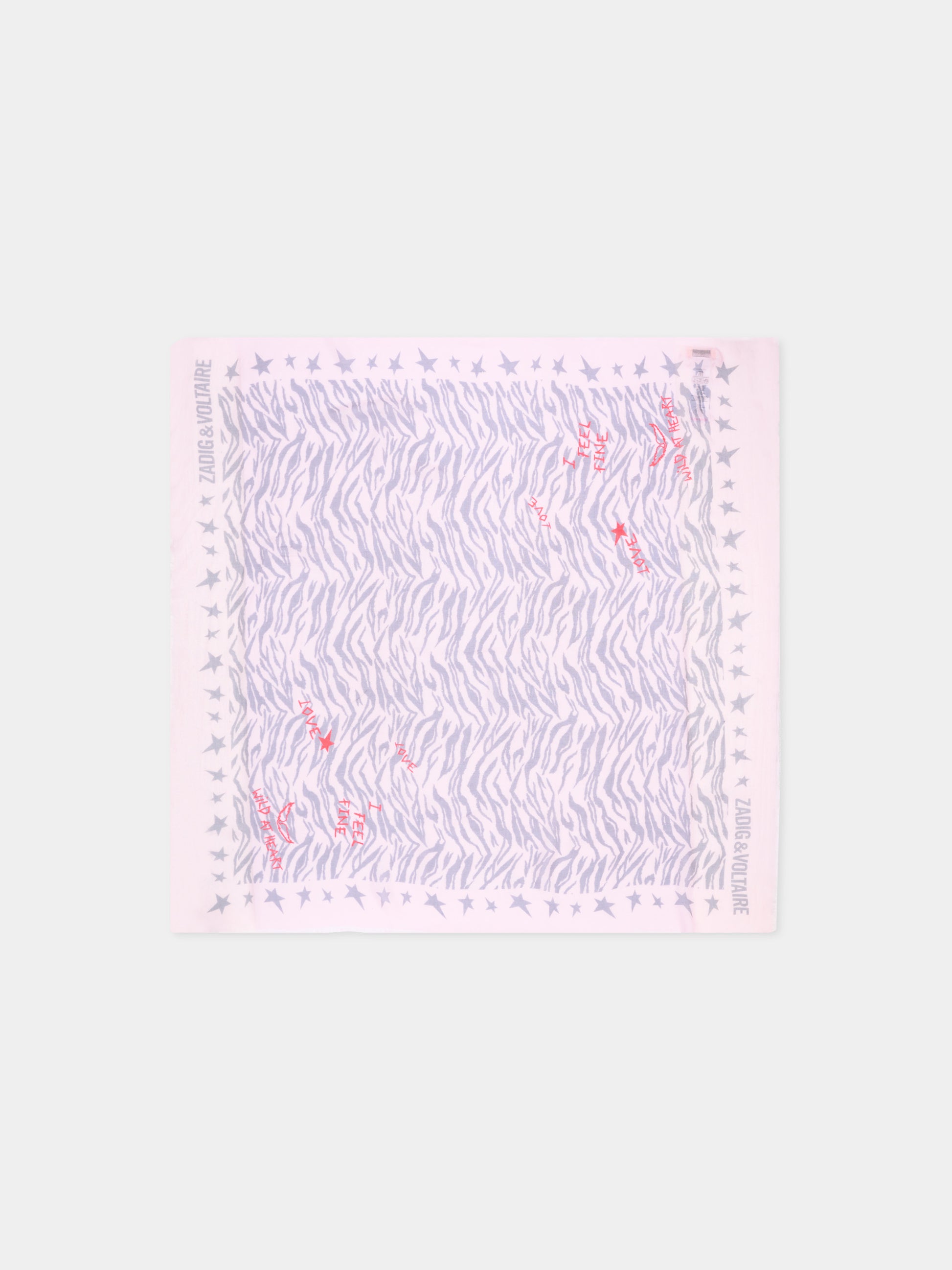 Foulard rosa per bambina stampa zebrata,Zadig & Voltaire Kids,X60879 44A