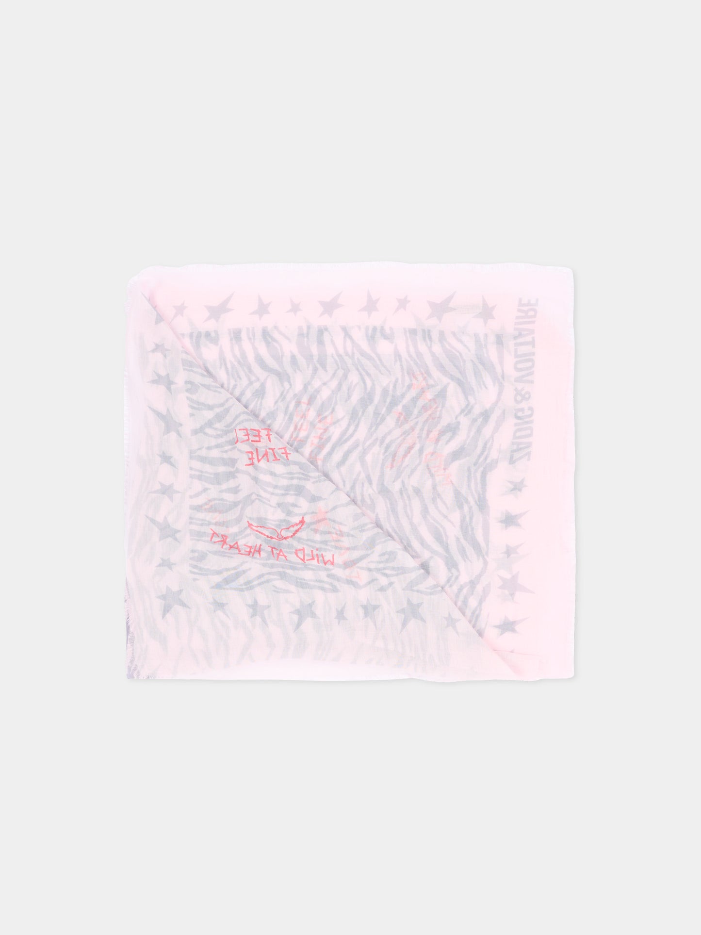 Foulard rosa per bambina stampa zebrata,Zadig & Voltaire Kids,X60879 44A