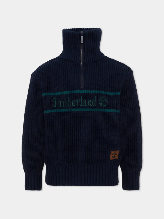 Maglione blu per bambino con zip,Timberland,T61082 849