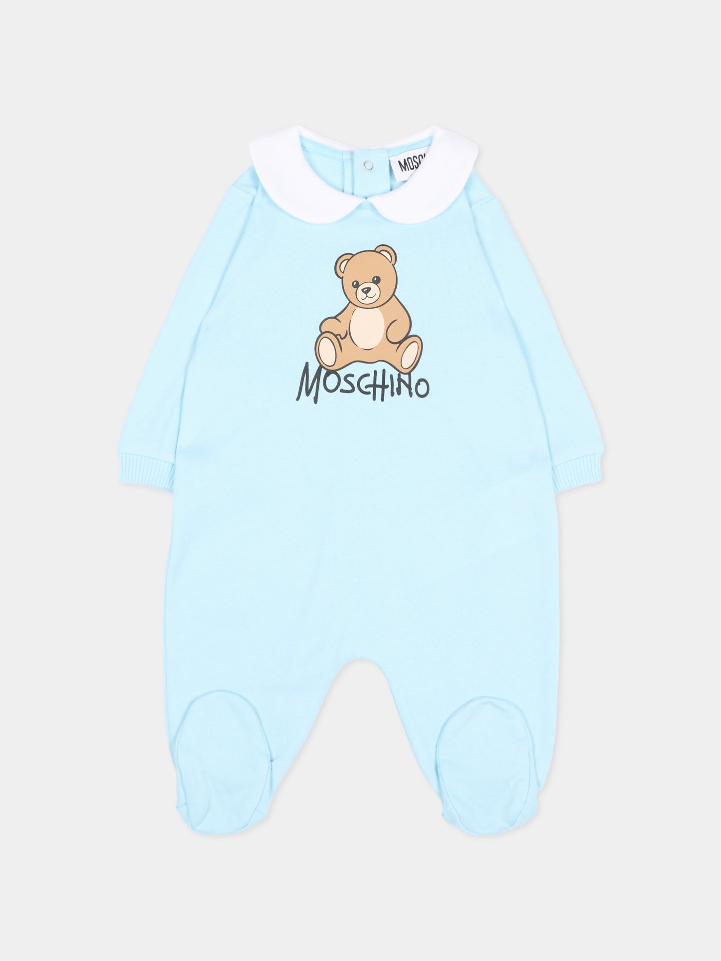 Tutina azzurra per neonato con Teddy Bear,Moschino Kids,M5Y037 LCA40 40304