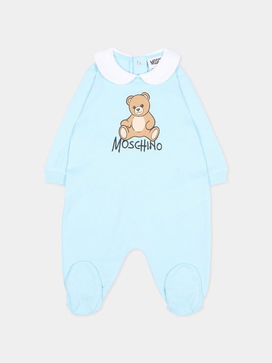 Tutina azzurra per neonato con Teddy Bear,Moschino Kids,M5Y037 LCA40 40304
