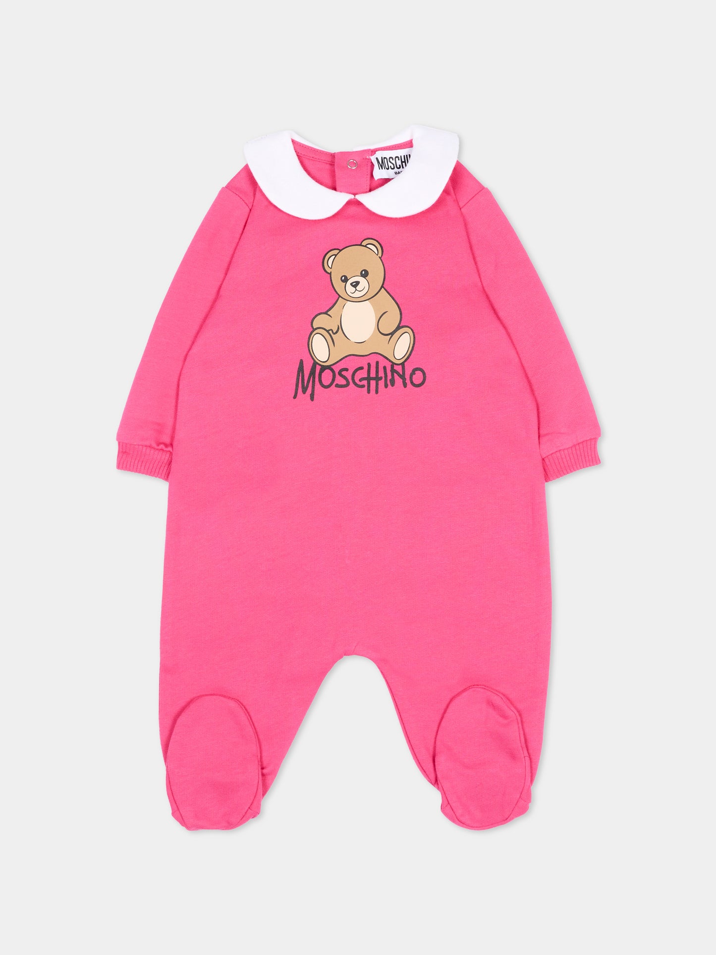 Tutina fucsia per neonata con Teddy Bear,Moschino Kids,M5Y037 LCA40 51450