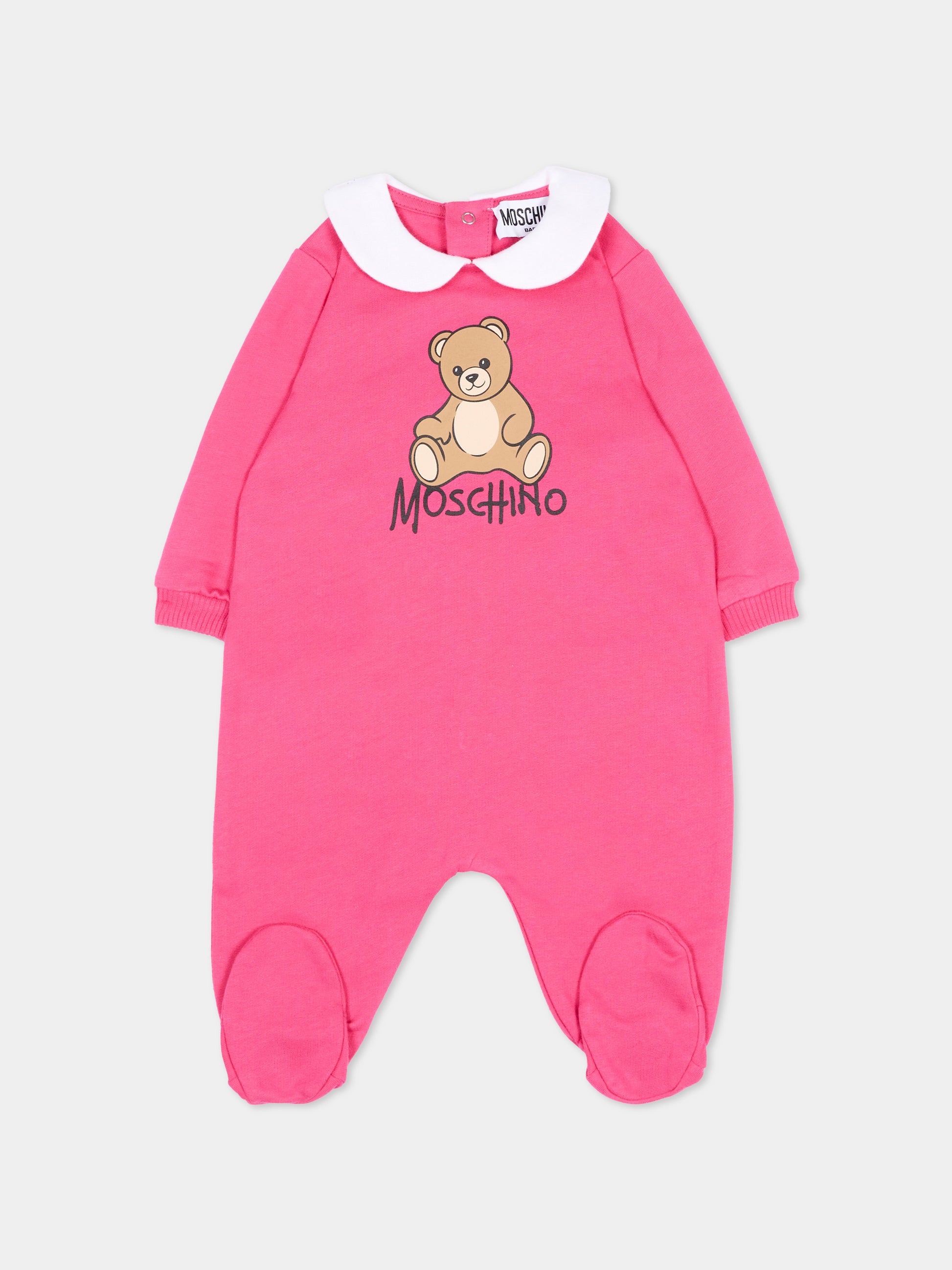 Tutina fucsia per neonata con Teddy Bear,Moschino Kids,M5Y037 LCA40 51450