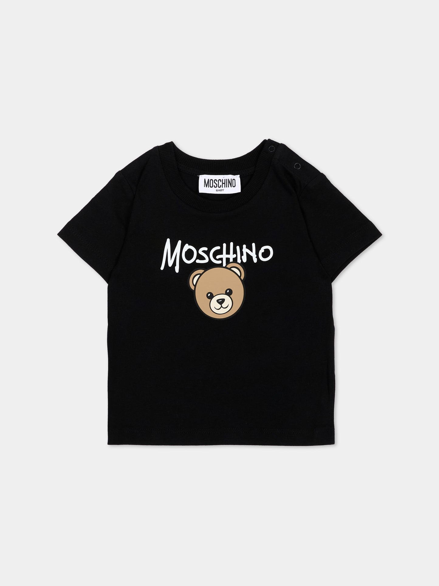 T-Shirt bianca per neonati con Teddy Bear,Moschino Kids,M6M047 LAA34 10101