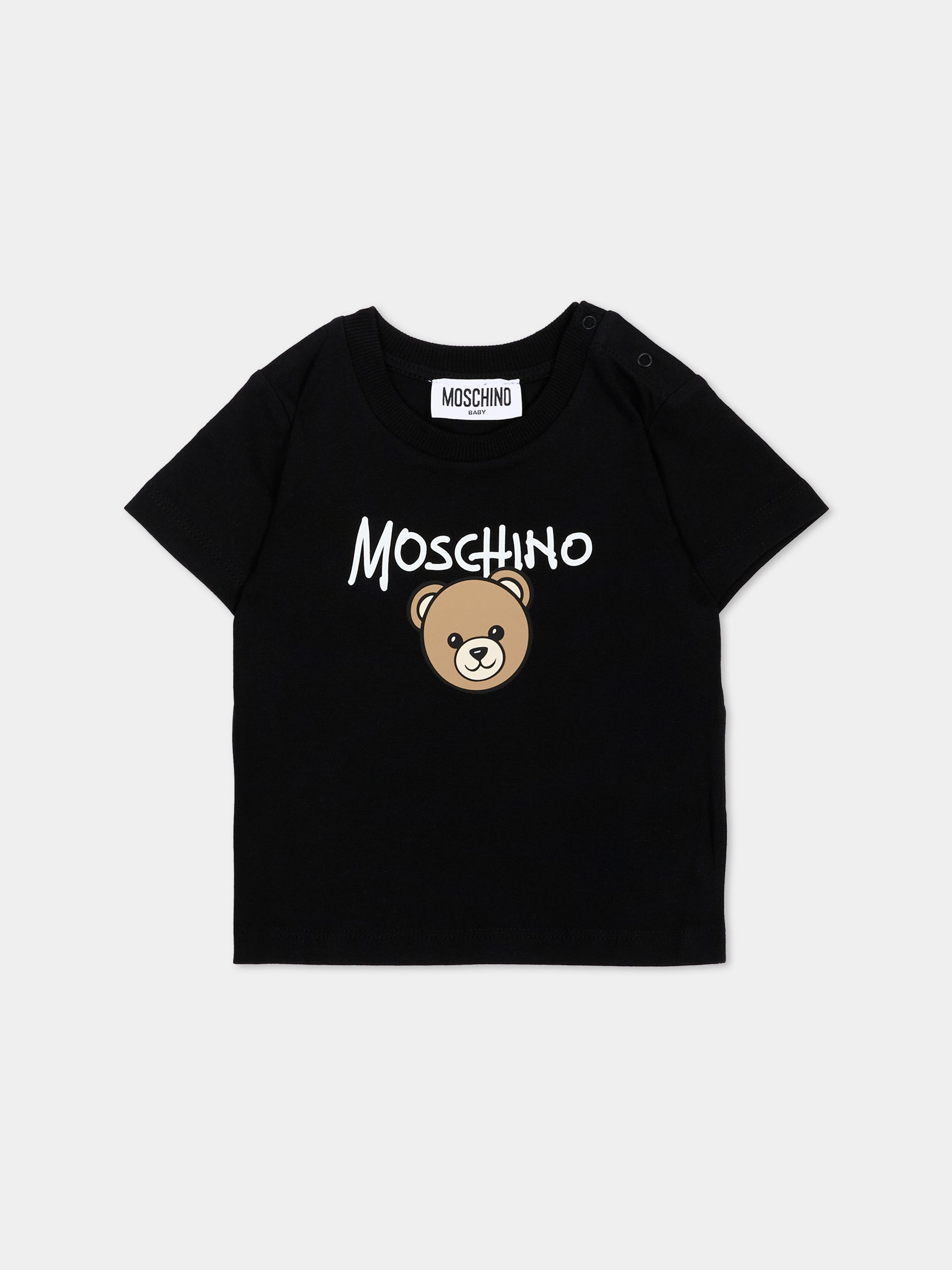 T-Shirt bianca per neonati con Teddy Bear,Moschino Kids,M6M047 LAA34 10101