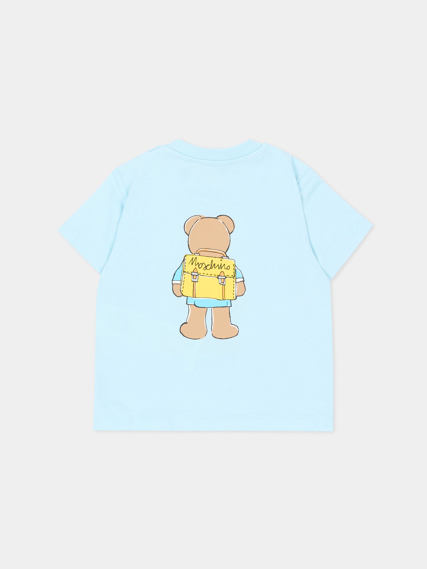 T-shirt a manica corta celeste per neonato con teddy bear,Moschino Kids,M7M047 LAA10 40304