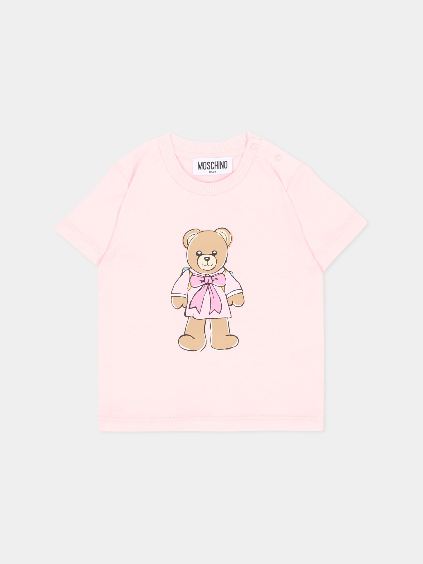 T-shirt rosa per neonata con teddy bear,Moschino Kids,M7M047 LAA10 50209