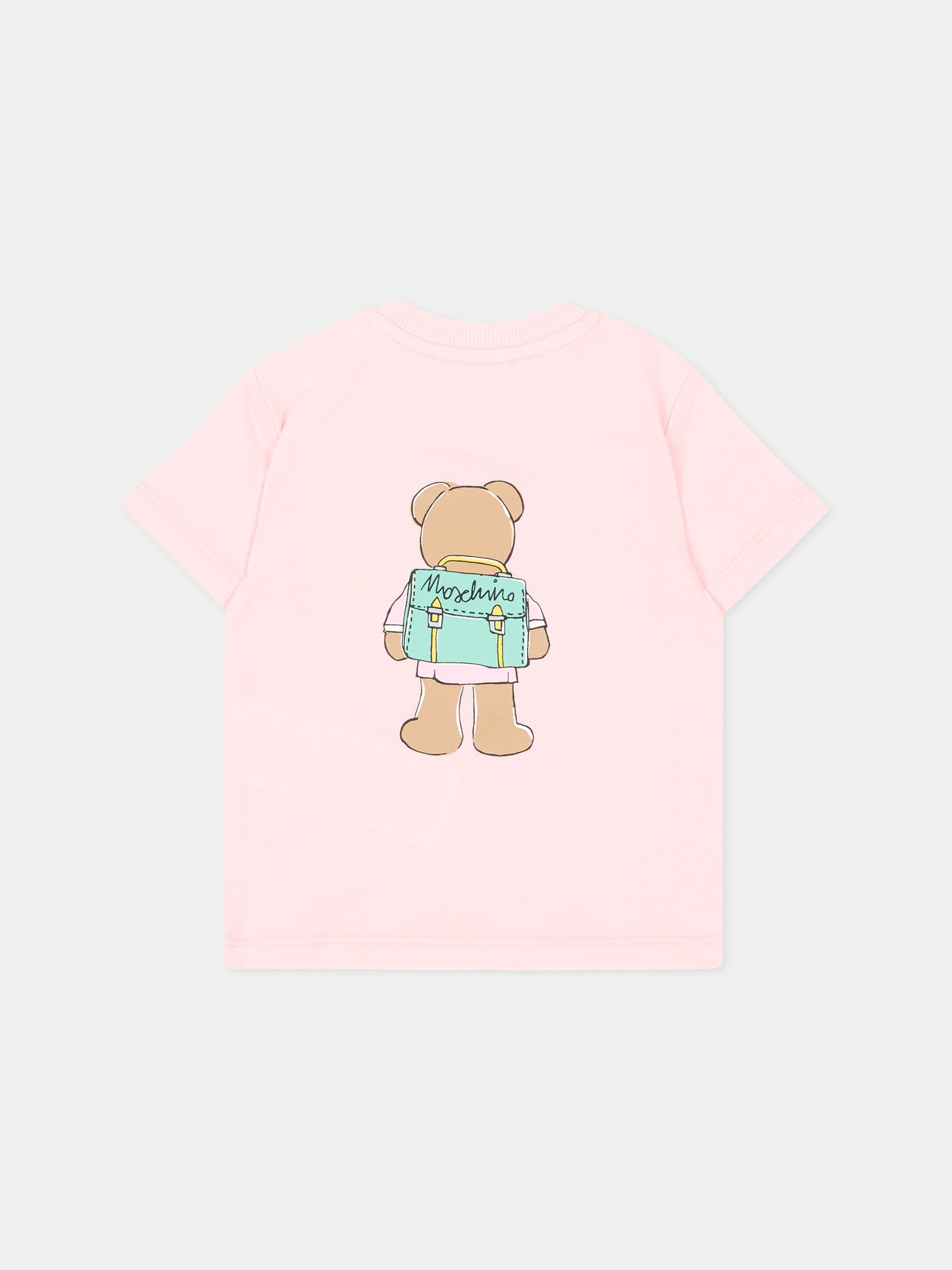 T-shirt rosa per neonata con teddy bear,Moschino Kids,M7M047 LAA10 50209