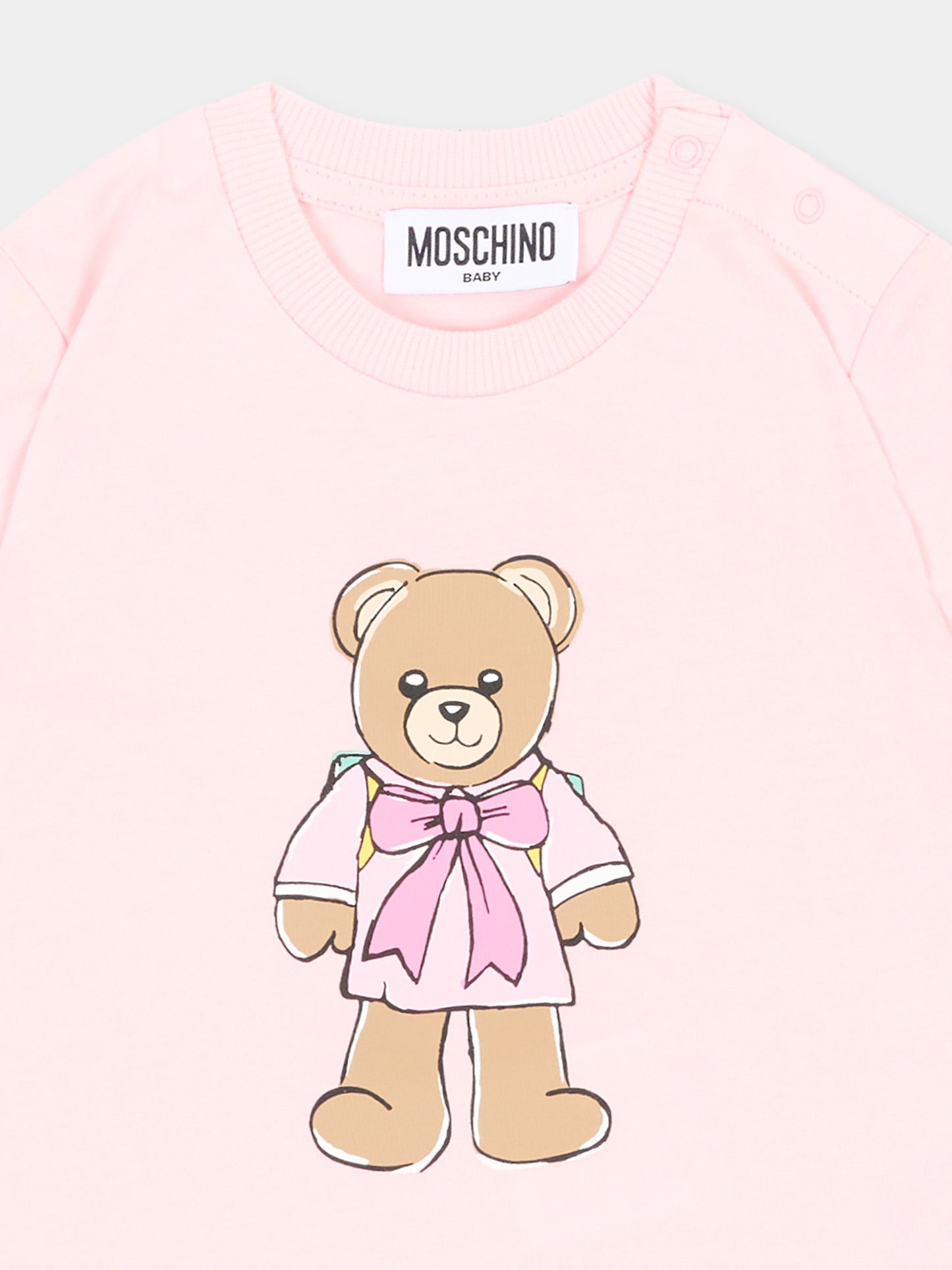 T-shirt rosa per neonata con teddy bear,Moschino Kids,M7M047 LAA10 50209