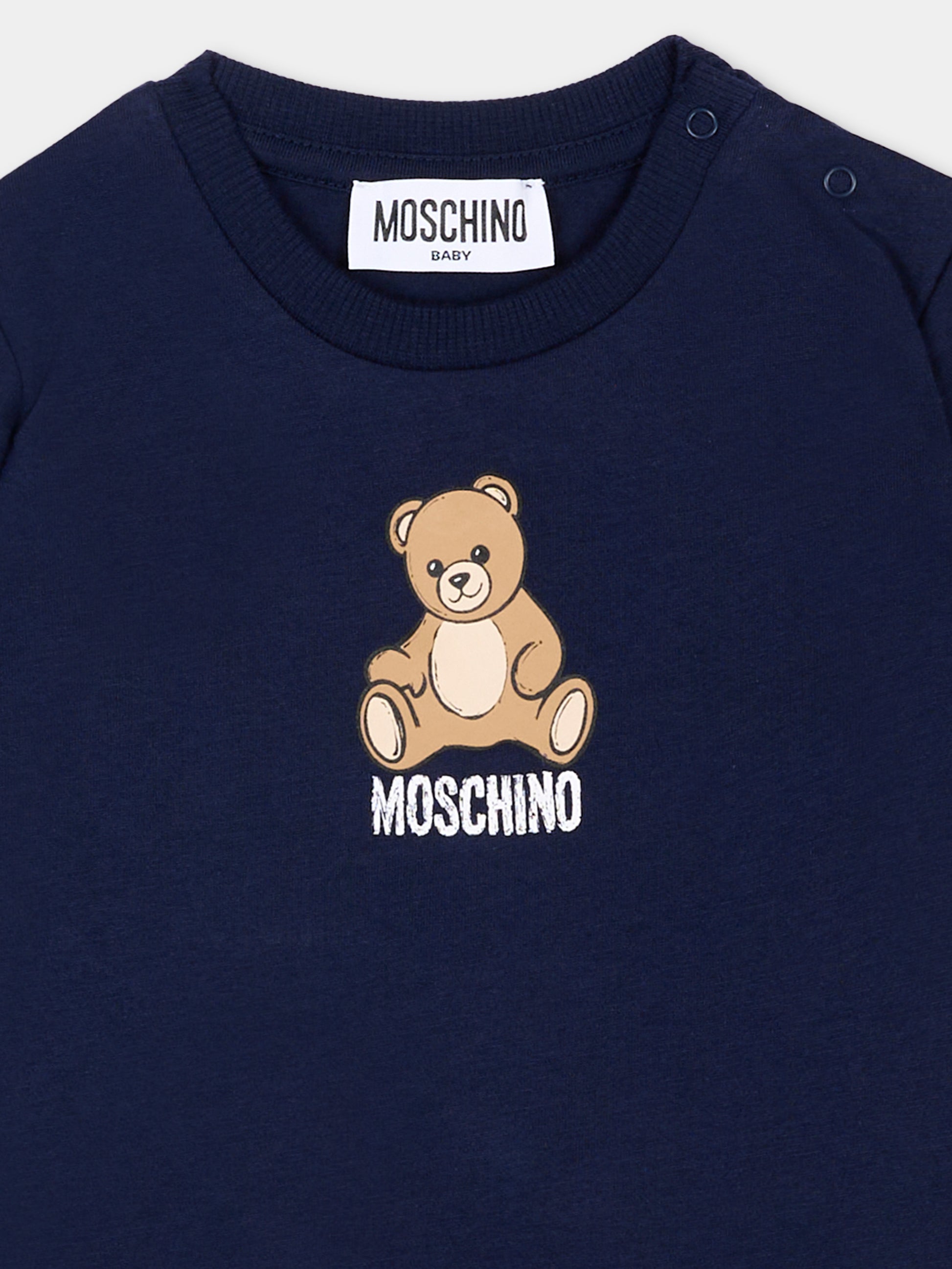 T-Shirt blu per neonati con Teddy Bear,Moschino Kids,M9M047 LAA10 40016