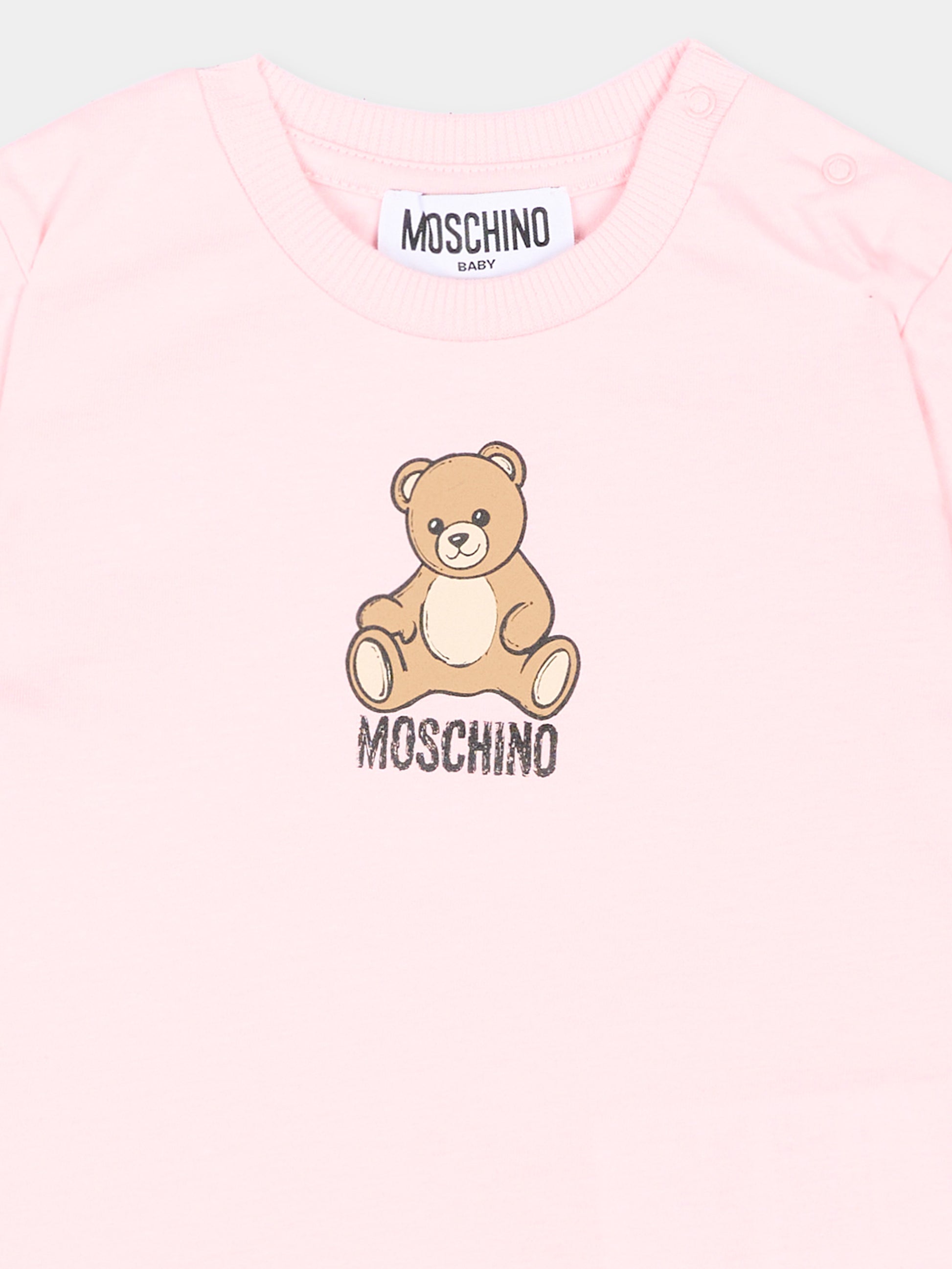 T-Shirt rosa per neonata con Teddy Bear,Moschino Kids,M9M047 LAA10 50209