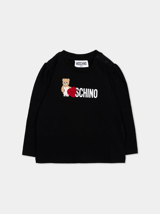 T-shirt nera per neonata con Teddy Bear,Moschino Kids,MAO00V LBA11 60100