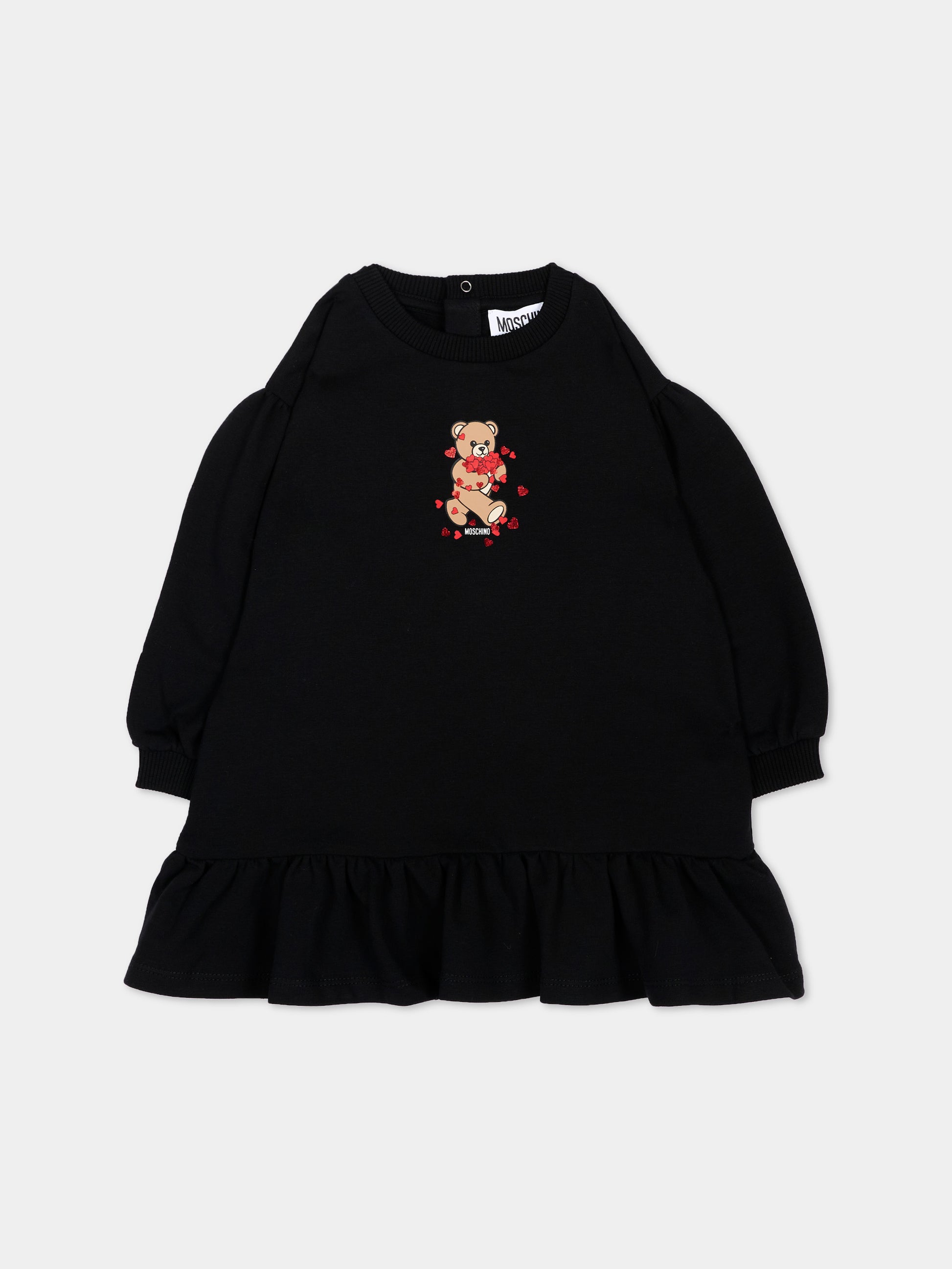 Vestito nero per neonata con Teddy Bear,Moschino Kids,MAV0CW LDA63 60100