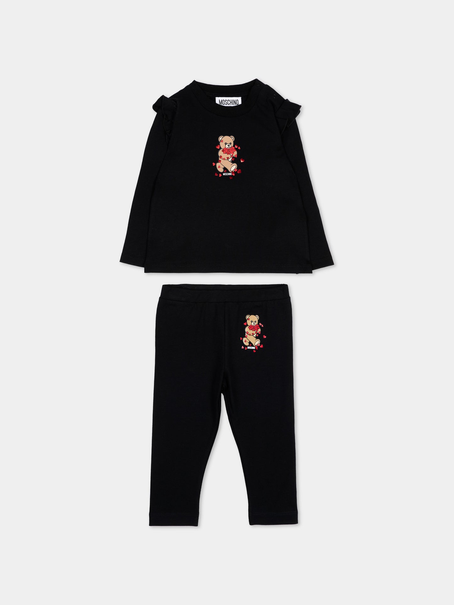 Completo sportivo nero per neonata con Teddy Bear,Moschino Kids,MCK01X LBA11 60100