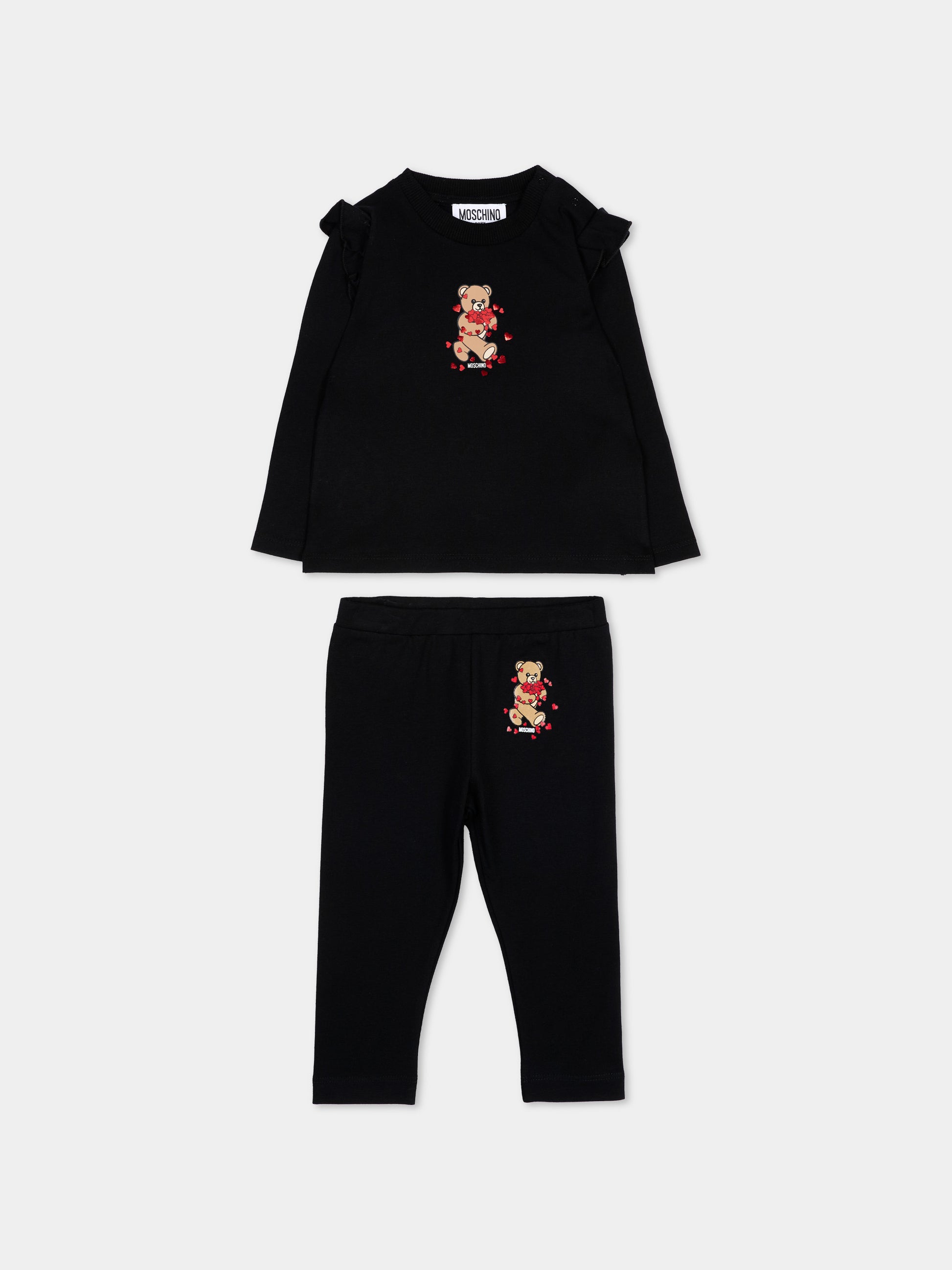 Completo sportivo nero per neonata con Teddy Bear,Moschino Kids,MCK01X LBA11 60100