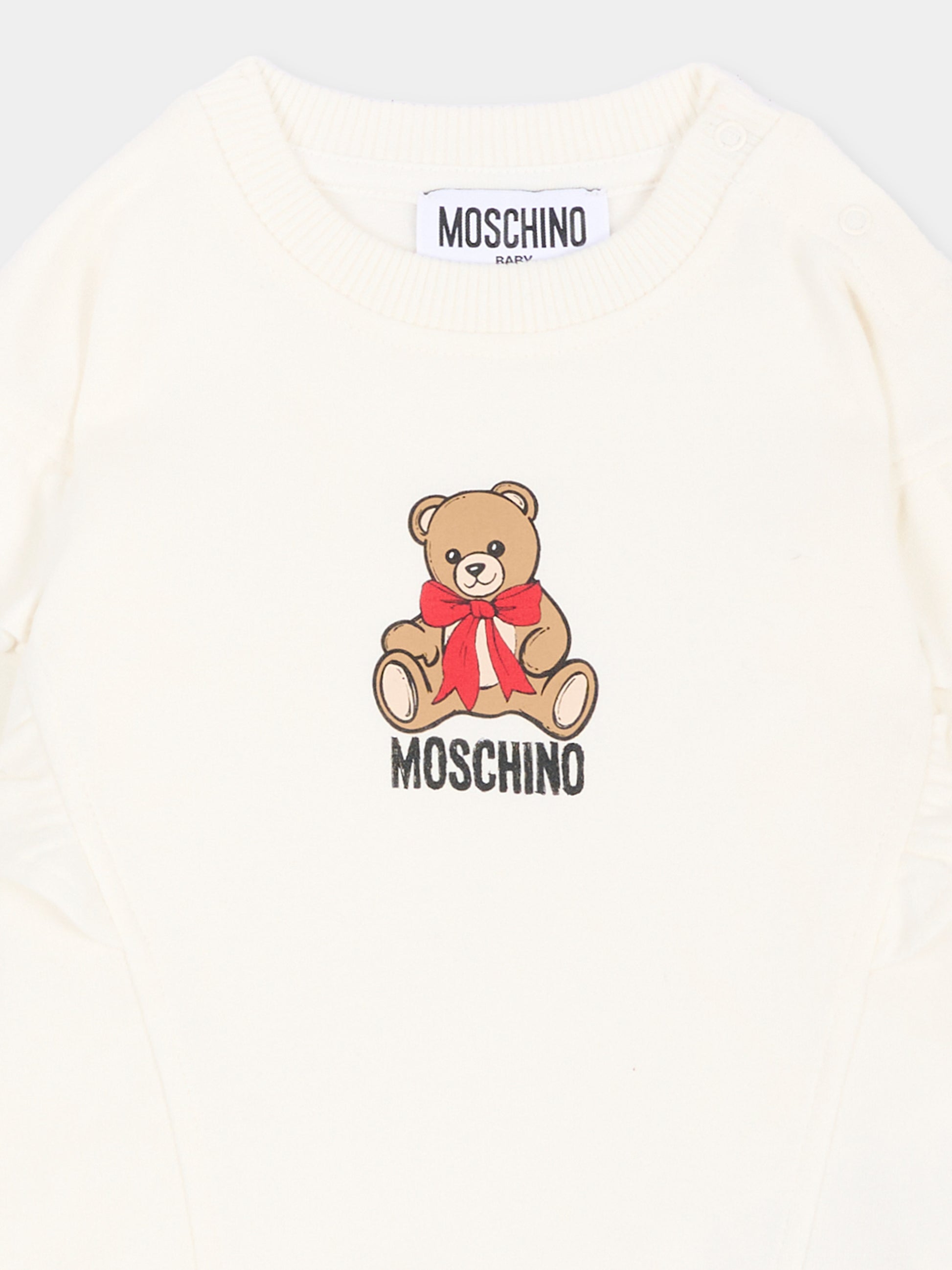 Felpa avorio per neonata con Teddy Bear,Moschino Kids,MDF036 LDA18 10063