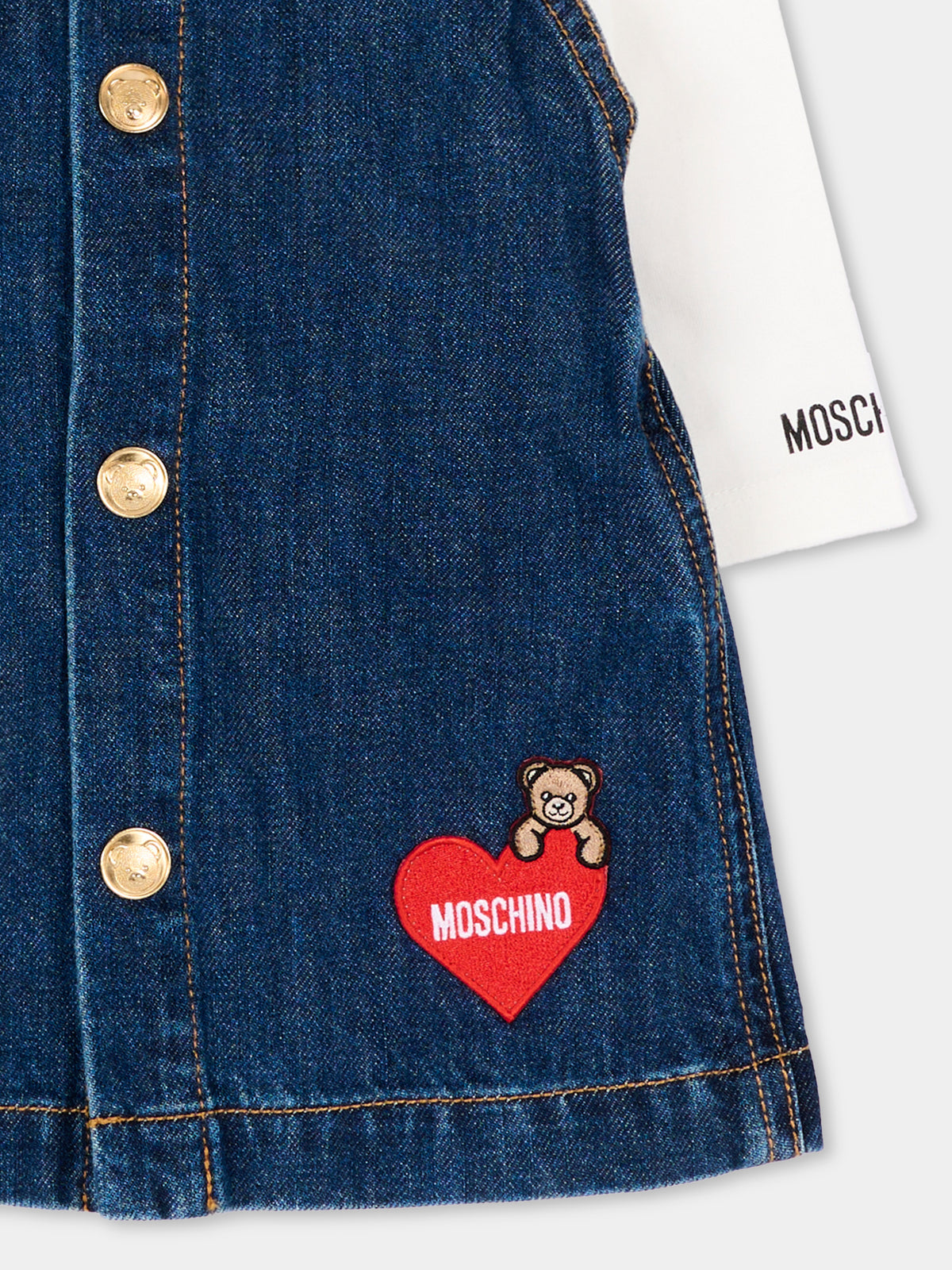 Vestito denim per neonata con Teddy Bear,Moschino Kids,MDK03J L0E49 41047