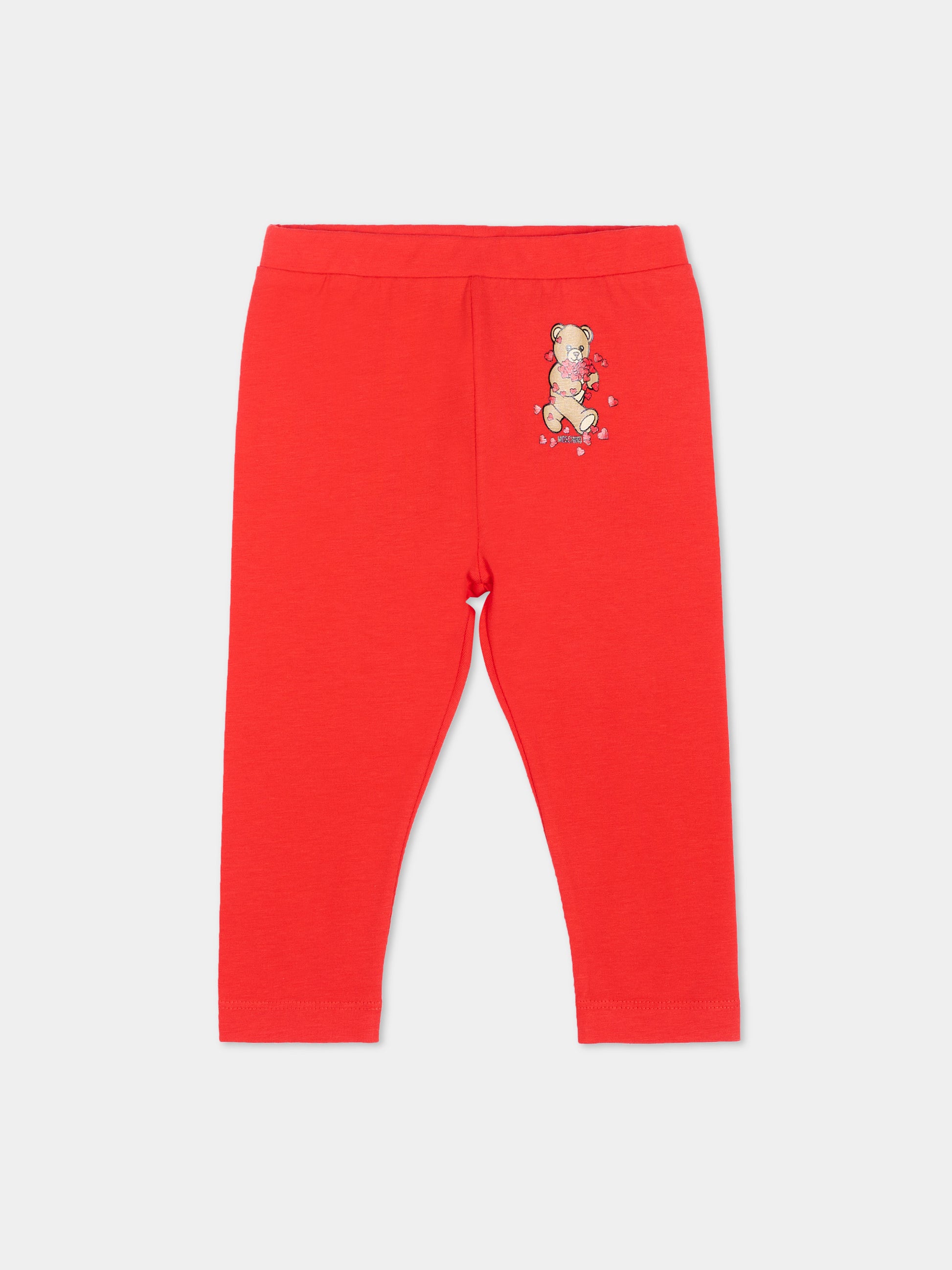 Leggings rossi per neonata con Teddy Bear,Moschino Kids,MDP03O LBA11 50109