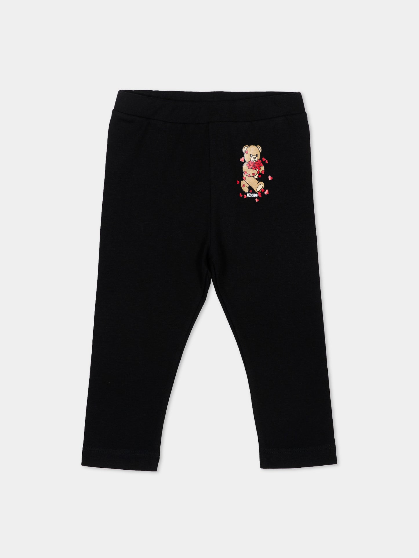 Leggings nero per neonata con Teddy Bear,Moschino Kids,MDP03O LBA11 60100